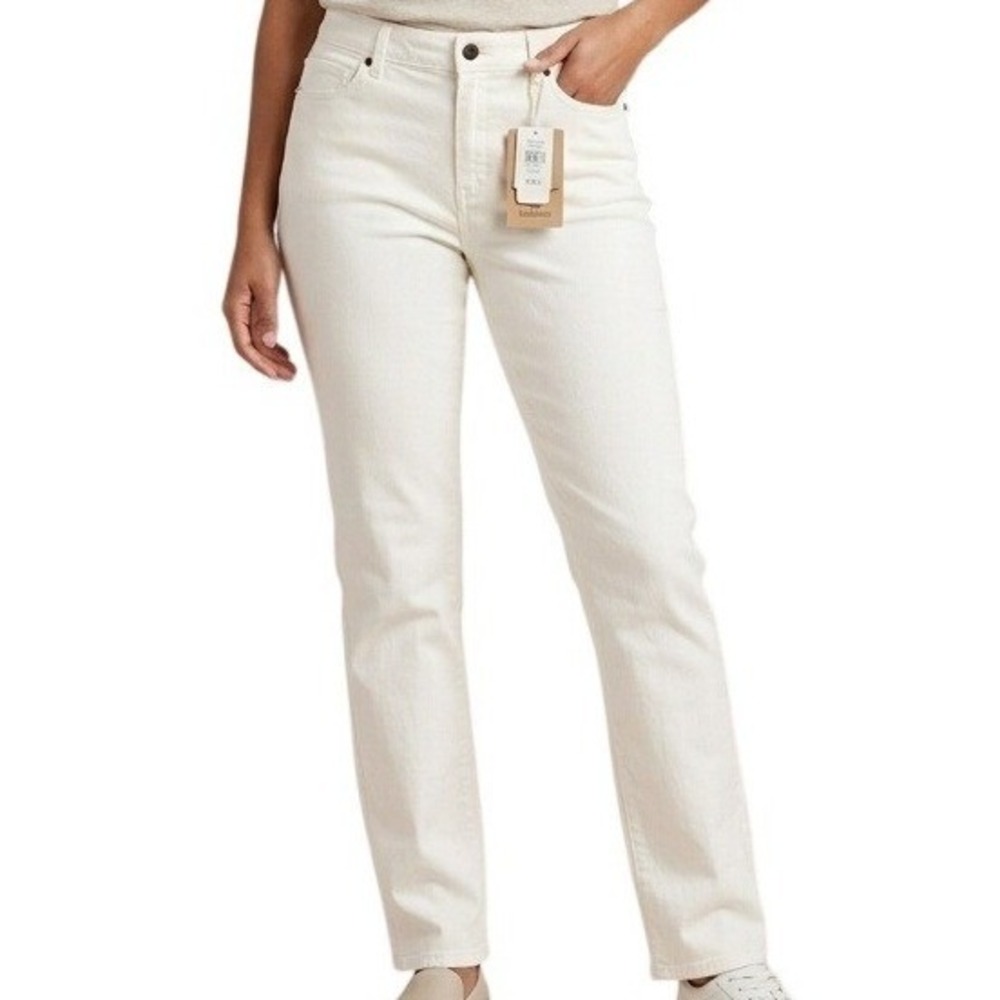LL Bean Womens Size 12 Off-White True Shape Classic Straight Leg Denim Jeans NWT